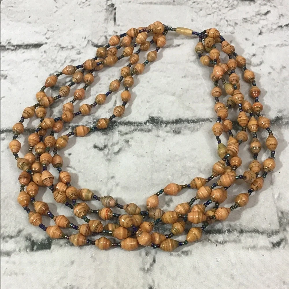 Beaded Necklaces Lot Of 2 Wooden Tropical Layered Vacation Island Jewelry